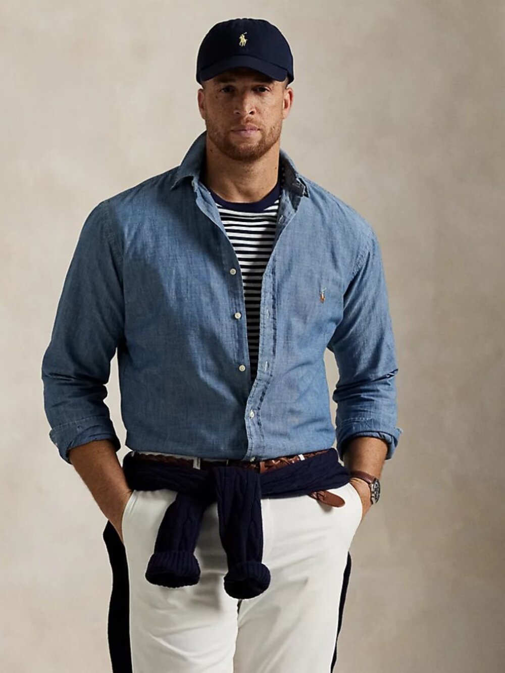 Polo Ralph Lauren Blue Indigo Chambray Shirt 2XLT Brown Pony Classic Preppy